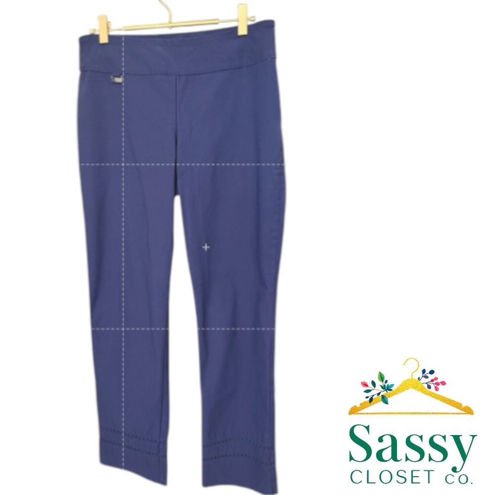 Peck & Peck Blue Pull‑On Pants Cutout Hem Size 8 Stretch EUC